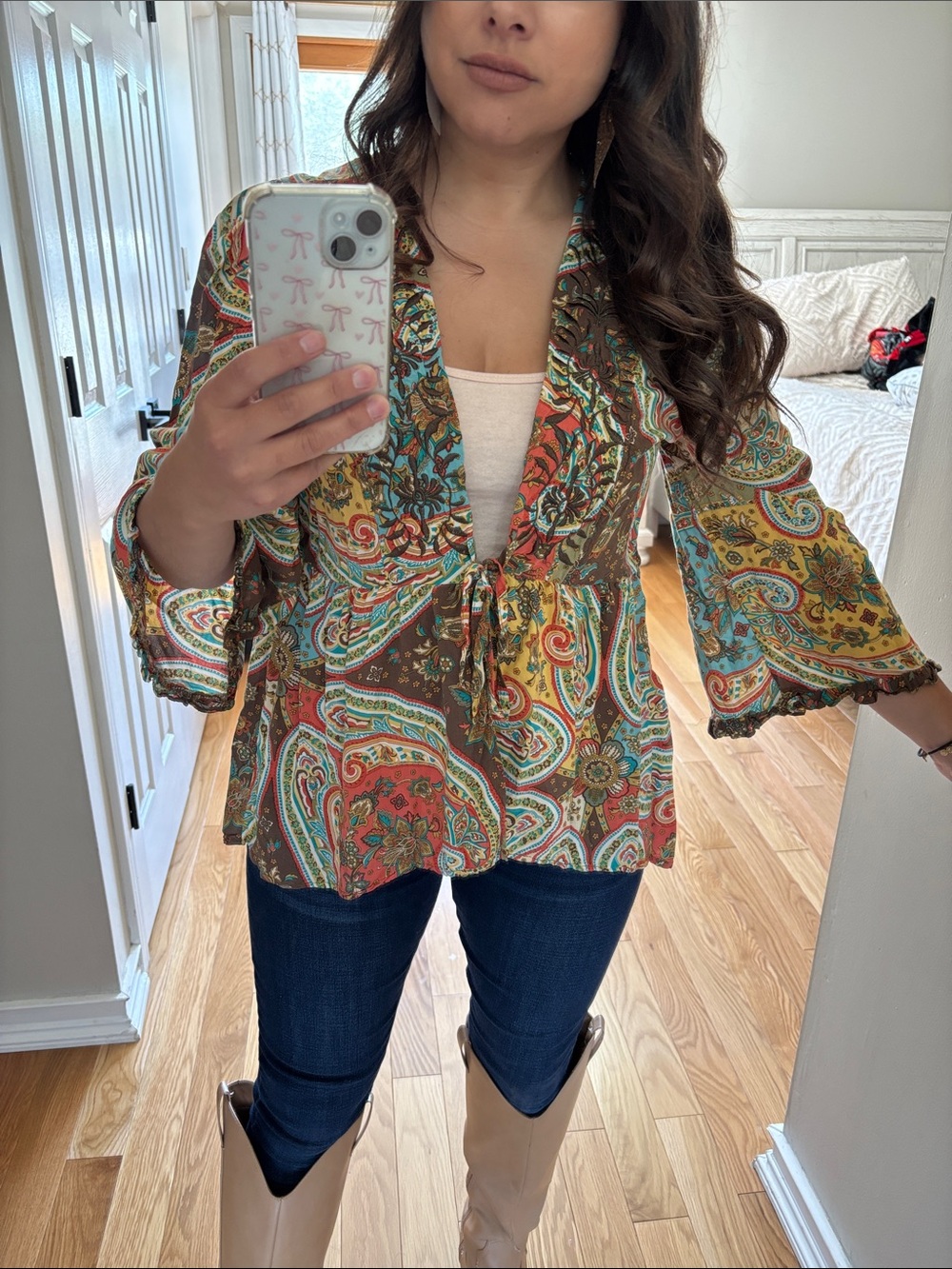 Cato bell sleeve tie front top